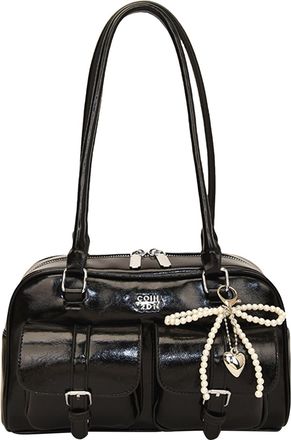 Generic PU Leather Versatile Shoulder Bags Multi-Pocket Handbag for Women Travel(Black) (Black)