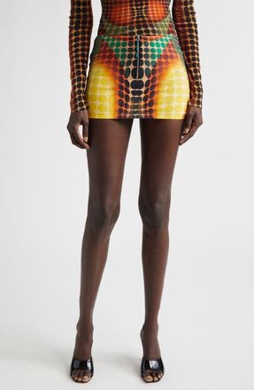Jean Paul Gaultier Re-Edition Polka Dot Trompe lOeil Mesh Miniskirt in Orange/Blue/Brown at Nordstrom, Size X-Small