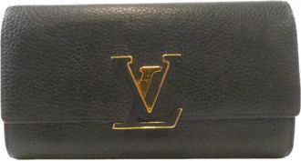 Louis Vuitton Black Leather Long Wallet (Bi-Fold) (Pre-Owned)