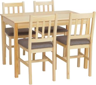 Hhg [nunca Usado] Conjunto De Comedor Hhg-619, Conjunto De Comedor, Madera Maciza De Pino, Tela, Estilo R&uacute;stico, 110 Cm, Natural, Tapizado Negro