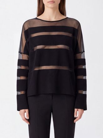 Liviana Conti Top in maglia trasparente in lana vergine con spalle cadute