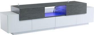 STILVORA Mueble Tv Con 2 Cajones, 4 Puertas Y 3 Huecos Abiertos, Led Y Estante De Vidrio, Sal&oacute;n, 180&times;40&times;45 Cm