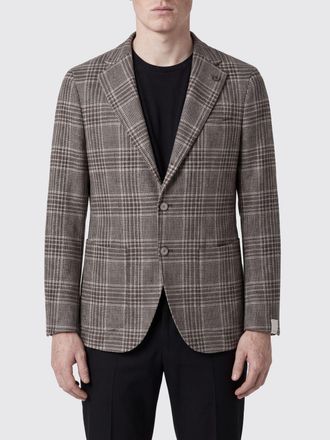 Santaniello Single-Breasted Blazer in Calfskin Suede with a Tartan Plaid Pattern