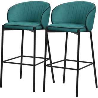 ML Design ML-Design Set 2 Sgabelli da Bar Verde Petrolio con Rivestimento in Tessuto, Altezza 76 cm, Struttura in Metallo, con Schienale Arrotondato e