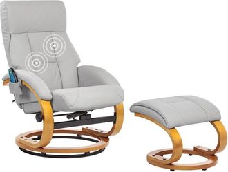 Beliani Beliani - Sill&oacute;n De Masaje Reclinable Giratorio Con Reposapi&eacute;s Con Calefacci&oacute;n De Piel Sint&eacute;tica Gris Claro Force