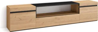 Skraut Home Skraut Home - Mueble Tv, Televisi&oacute;n, Muebles De Sal&oacute;n, Almacenaje, 200x45x35cm, Para Tv Hasta 80, Con Almacenamiento, Estilo Moderno, Roble Y Negro