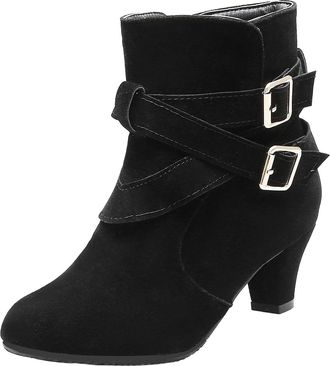 Generic Winter Stylish Ladies Autumn Winter Ankle Boots with Decorative Belt Buckle Design for Fashionable Women Footwear (Black, 6. 5)