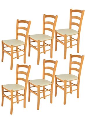 Tommychairs Tommychairs 6 Sillas Venice En Haya Color Miel, Asiento Polipiel Marfil
