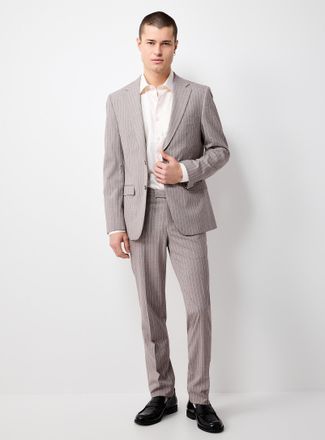 Soul of London Mens Greige pinstripe suit Slim fit