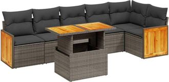 vidaXL Vidaxl - Set De Sof&aacute;s De Jard&iacute;n 7 Piezas Con Cojines Rat&aacute;n Pe Gris