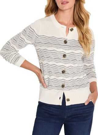 Nic+Zoe Nic+Zoe Zig Zag Stitch Linen-Blend Cardigan