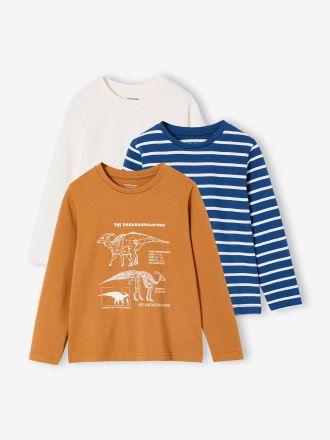Vertbaudet 3er-Pack Shirts Jungen BASIC Langarm mit Recycling-Baumwolle karamell
