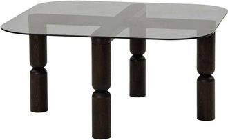 Dmora Mesa De Caf&eacute; Dpervers, Mesa De Centro Baja, Revistero Para Sof&aacute;, Estante De La Sala De Estar, 80x80h40 Cm, Antracita Y Transparente - Dmora