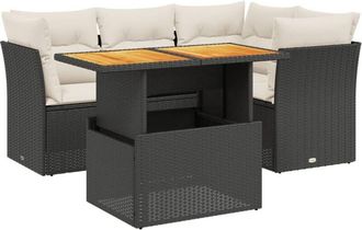 vidaXL Vidaxl - Set De Muebles De Jard&iacute;n 5 Pzas Y Cojines Rat&aacute;n Sint&eacute;tico Negro