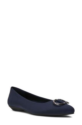 Anne Klein Oswego Pointed Toe Flat in Navy Stretch at Nordstrom, Size 8.5