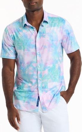 Robert Graham Icarus Short Sleeve Knit Button-Up Shirt in Blue/Green Multi at Nordstrom Rack, Size Small