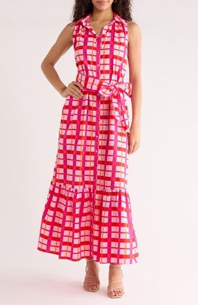 Sugarlips Darvy Plaid Sleeveless Dress in Pinks-Orange at Nordstrom, Size X-Small
