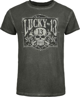 Lucky 13 Tombstone Tee Vintage Black Mens T-Shirt Mottled Black, Mottled black, 3XL