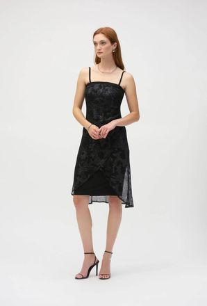 Joseph Ribkoff Foiled Mesh Dress In Black/silver