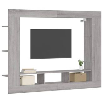Berkfield Home TV Cabinet Grey Sonoma 152x22x113 cm Engineered Wood | Size: 152 x 22 x 113 cm
