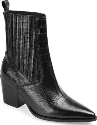 Journee Collection Womens Genuine Leather Markka Pointed Toe Stacked Chelsea Booties