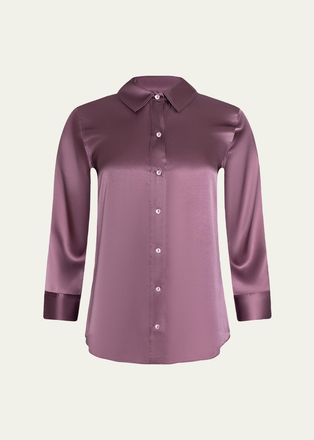 L'agence Dani Silk Satin 3/4-Sleeve Button-Down Blouse