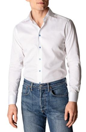 Eton Signature Contemporary Fit Cotton Twill Dress Shirt in White at Nordstrom, Size 18.5