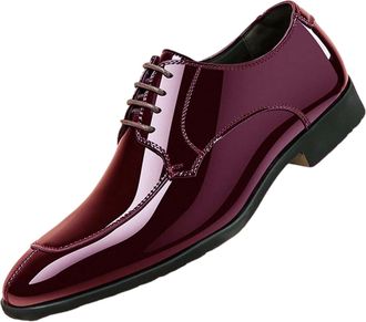 Generic Mens Patent Leather Wedding Formal Dress Shoes, Oxfords Shoe Lace Up Business Shoes Low Heel Derbys Shoe Pointed Toe Suit Loafers Non-Slip Office Loaf
