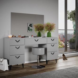 Vicco Tocador Anett, Gris, 150 Cm Con Taburete Vicco
