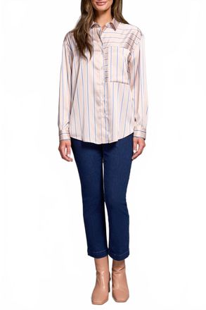 Tribal Long Sleeve Button Up Blouse In Beige