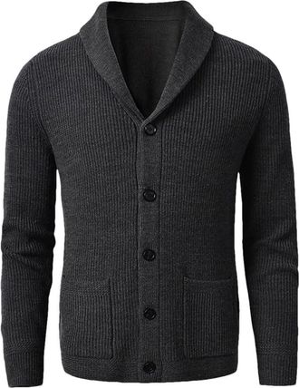 Generic Mens V-Neck Shawl Collar Slim Cardigan Single-Breasted Casual Wool Button Sweater Dark gray9 XXXL