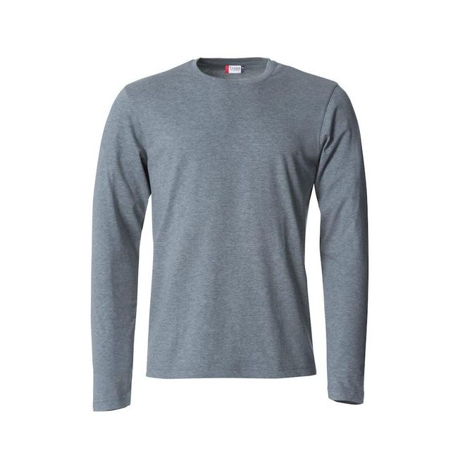 Clique - Mens Long Sleeve T-Shirt Basic-T L/S, Cotton Jersey, Elastic Collar, Sweatband, Slim-Fit Fit, Heatheygrey, XXL