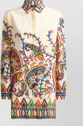 Etro long sleeve nylon silk paisley trim top