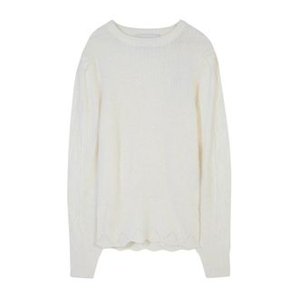 Silvian Heach Rondgebreide trui met mouwdecoraties - Dames - Ronde hals truien - Wit - XS - Nylon - Truien & Vesten