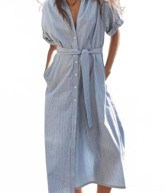 Xirena Liora Midi Dress In Chambray Teal Stripe