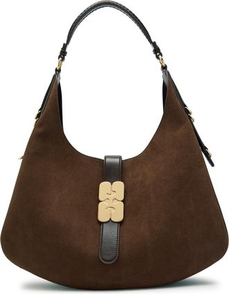 Ganni Kat Large Suede Shoulder bag - Brown - One Size