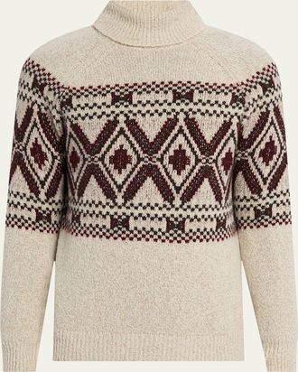 Brunello Cucinelli Mens Mouline Fair Isle Turtleneck Sweater
