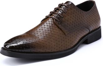 AlltheMen Mens Lace Up Woven Leather Derby Shoes Formal Brogues Oxford Dress Shoes Classic Plain Business Shoes Brown 10.5 UK