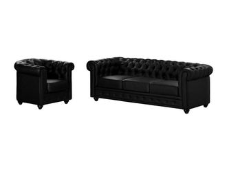 Vente-Unique Divano 3 posti e poltrona CHESTERFIELD in similpelle Nero