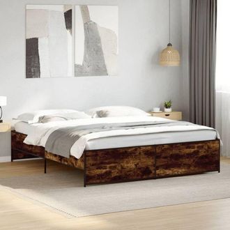 vidaXL Vidaxl - Estructura Cama Madera Ingenier&iacute;a Metal Roble Ahumado 180x200cm