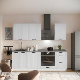 Vicco Mueble De Cocina Fame-line, Blanco Casa De Campo/blanco, 230 Cm, Et Antracita, Vicco