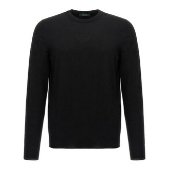 Zanone Round-neck Knitwear, male, Black, Size: 2XL Wool Sweater