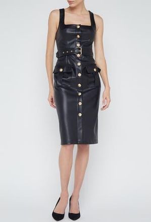 L'agence Idy Button Front Faux Leather Midi Dress in Black/Gold at Nordstrom Rack, Size 00