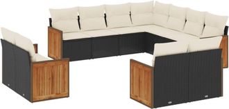 vidaXL Set De Sof&aacute;s De Jard&iacute;n 11 Pzas Y Cojines Rat&aacute;n Sint&eacute;tico Negro Vidaxl