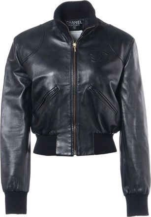 Chanel Giacca in pelle con logo CC 1990-2000 - Nero