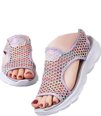 Generic Sandals for Women Summer Mesh Beach Sport Casual Open Toe Flat Soft Bottom Breathable Shoes Ladies Sandals Sandal Heels for Women (Purple, 6)