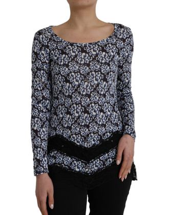Just Cavalli Womens Blue Floral Lace Long Sleeves Top Underwear Blouse Modal