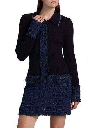 Ramy Brook Ellen Wool Rib-Knit Minidress In Navy Tweed