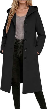 Generic Womens Long Trench Coat with Hood Single-Breasted Warm Wool Coats Casual Longline Winter Jackets with Pockets Ladies Elegant Classic Long Sleeve Overc