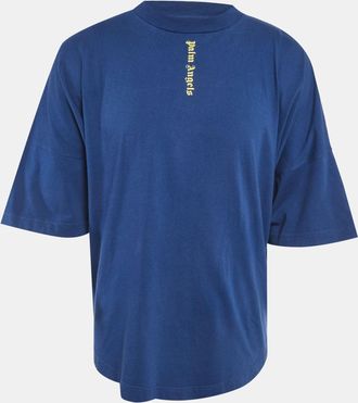 Palm Angels Blue Vertical Logo Print Cotton Oversized T-Shirt